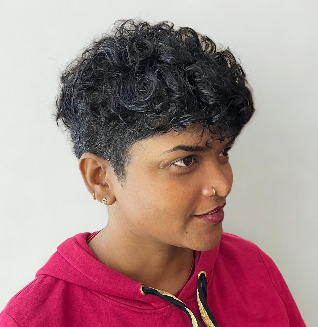 Curly Pixie with Elongated Top