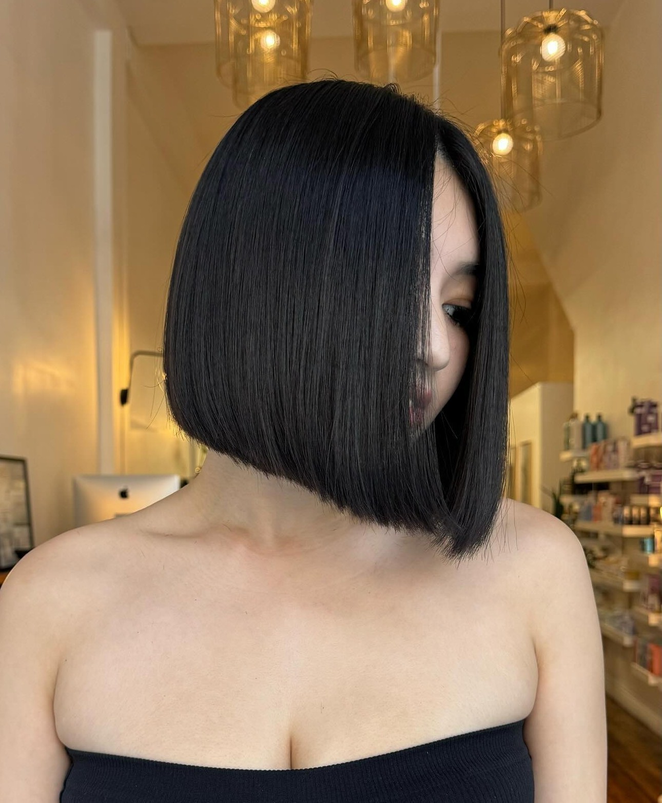 Sleek Angled A-Line Bob Haircut for a Round Face Shape