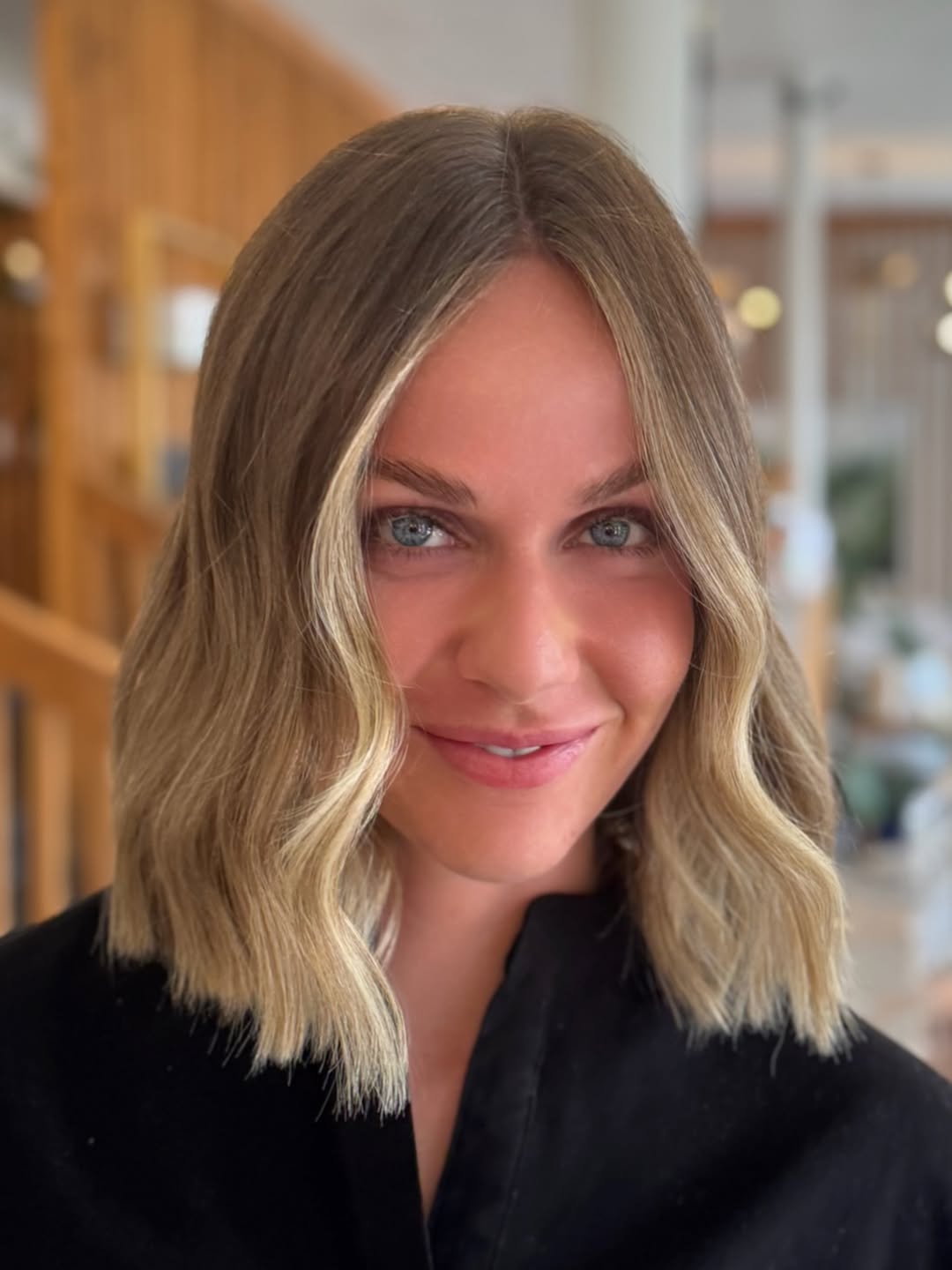 Wavy Blonde Blunt Bob with Middle Part