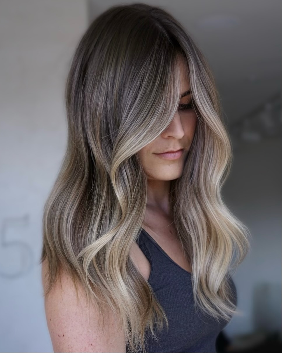 Ash Blonde Balayage on Wavy Long Hair as a Hair Type Consideration