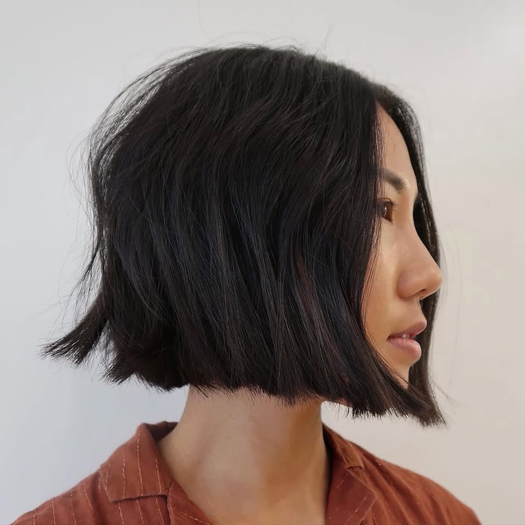 Textured Dark Brown Blunt Bob
