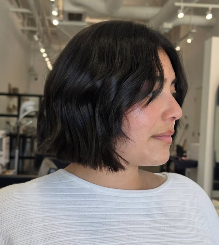 Wavy Brunette Blunt Bob Haircut