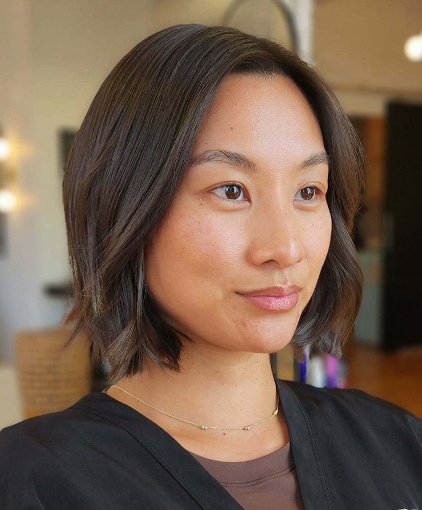 Subtle Wavy Brown Blunt Bob