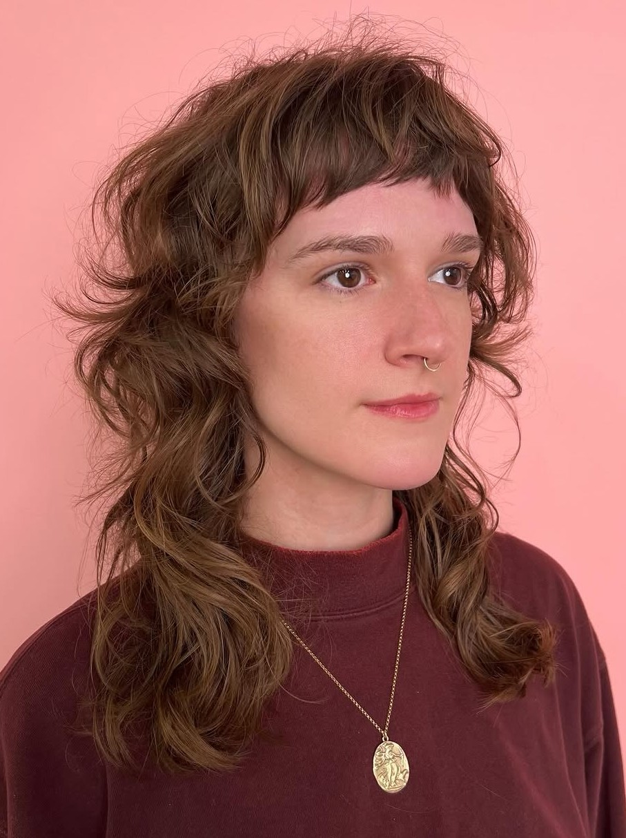 Messy Brown Shag with Choppy Layers and Micro Bangs