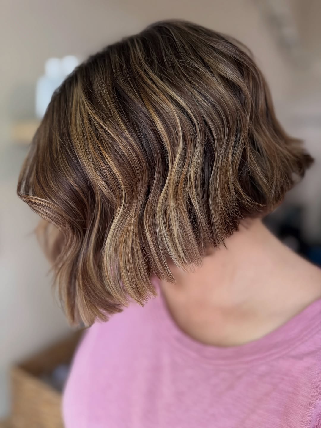 Wavy Brown Blunt Bob with Highlights