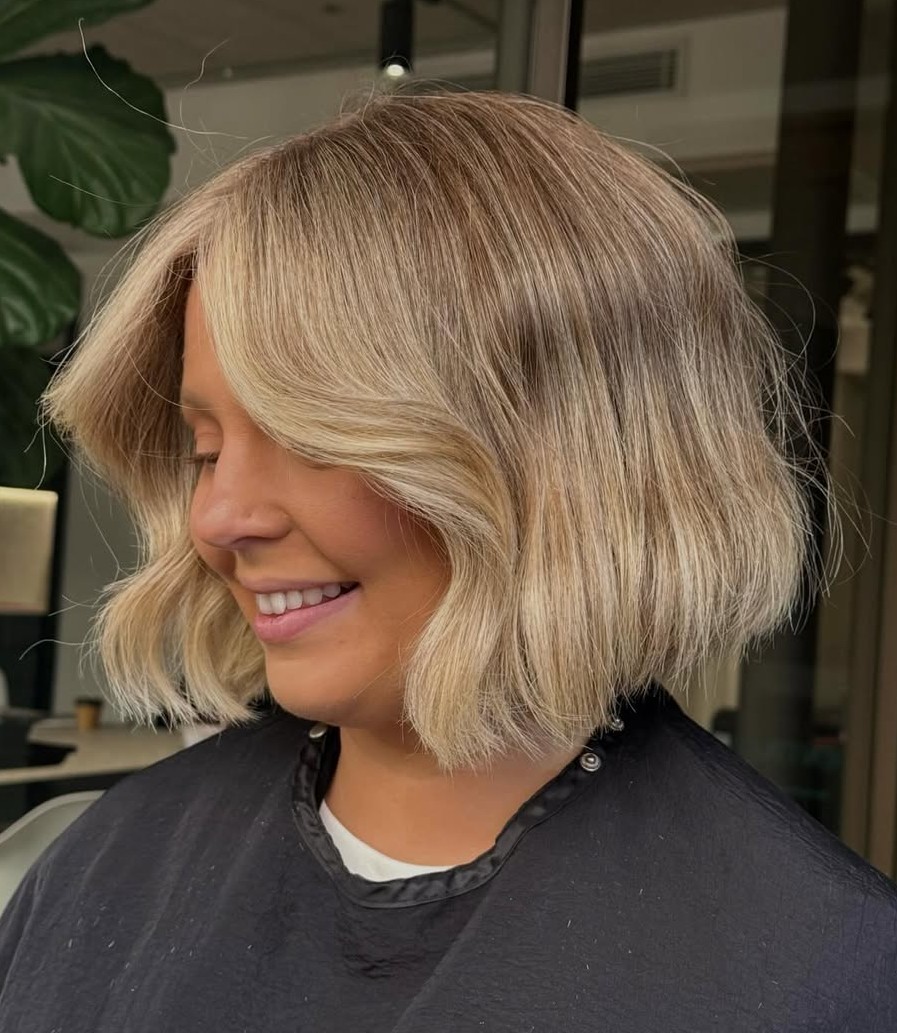 Textured Blonde Blunt Bob with Curtain Bangs