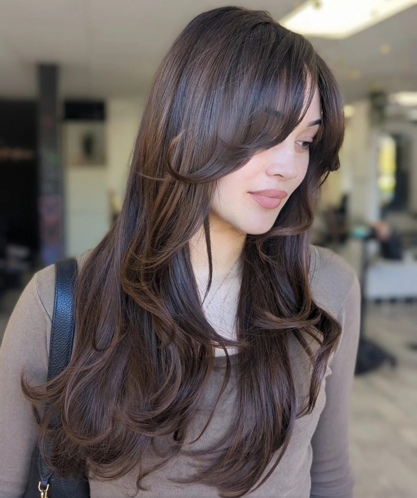 Long Layered Haircut with Soft Face-Framing Layers on Brown Hair