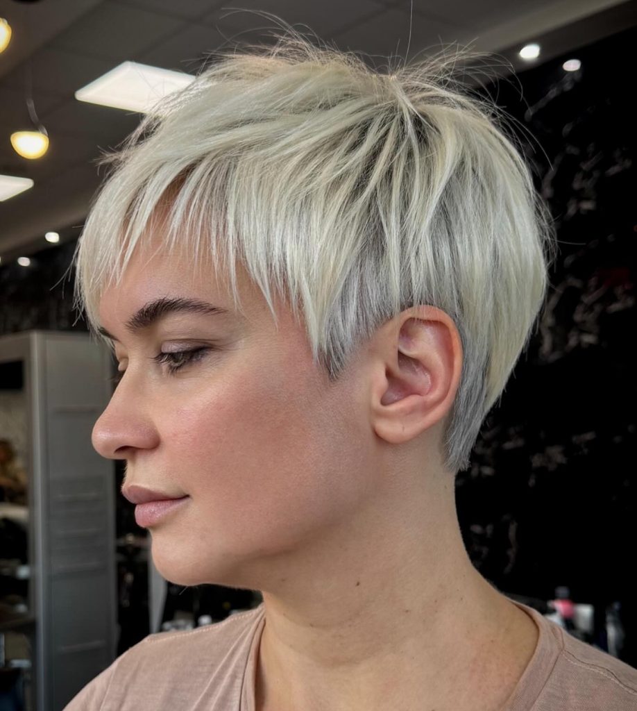 Short Layered Haircut with Textured Crown Layers on Fine Straight Hair