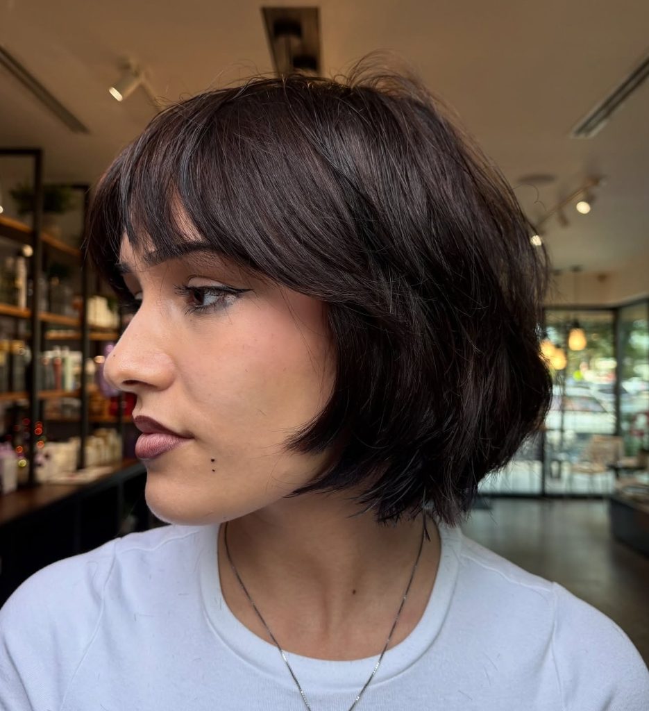 Chin-Length Short Shag Haircut with Choppy Layers on Thick Straight Hair