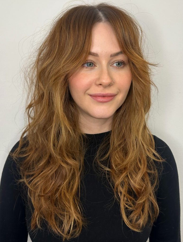 Long Layered Haircut on Wavy Hair with Natural Movement and Defined Curl Groupings