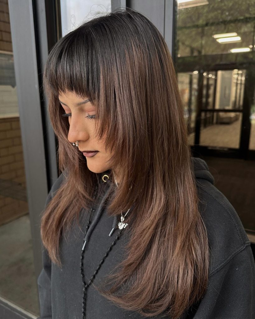 Face-Framing Long Layers Starting at Cheekbone Level on Dark Straight Hair