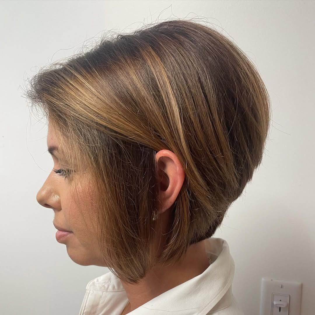 Stacked Brown Inverted Bob Haircut