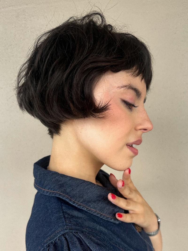 Ultra-Short Micro Bob Haircut Paired with Bangs