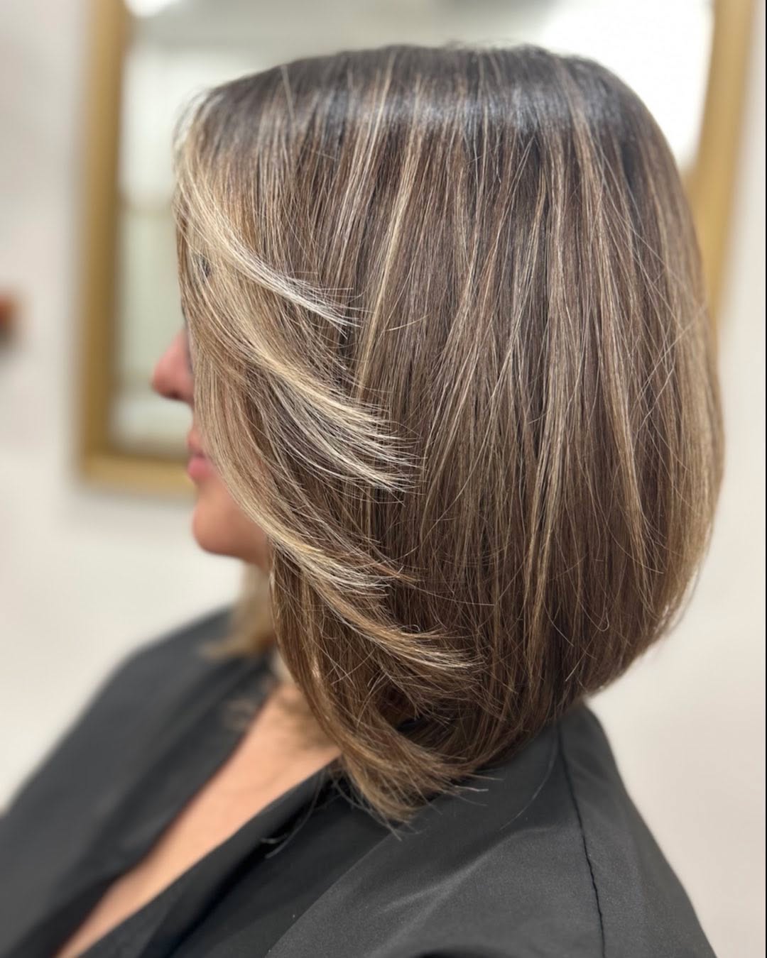 Straight Brown Inverted Bob with Highlights