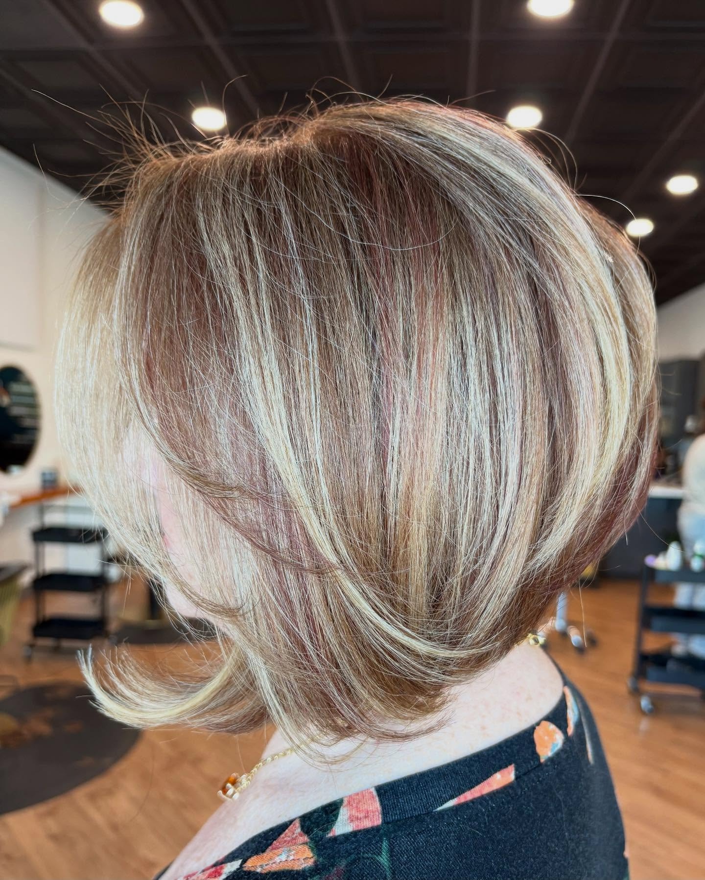 Color-Enhanced Stacked Bob with Highlights and Balayage Hair Color