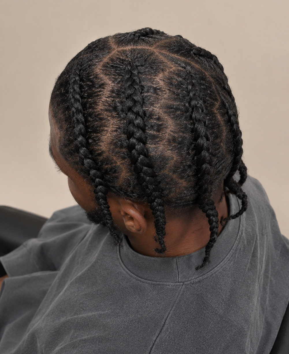 Jumbo Classic Pop Smoke Braids With Eight Thick Feed-In Cornrows And Center Part