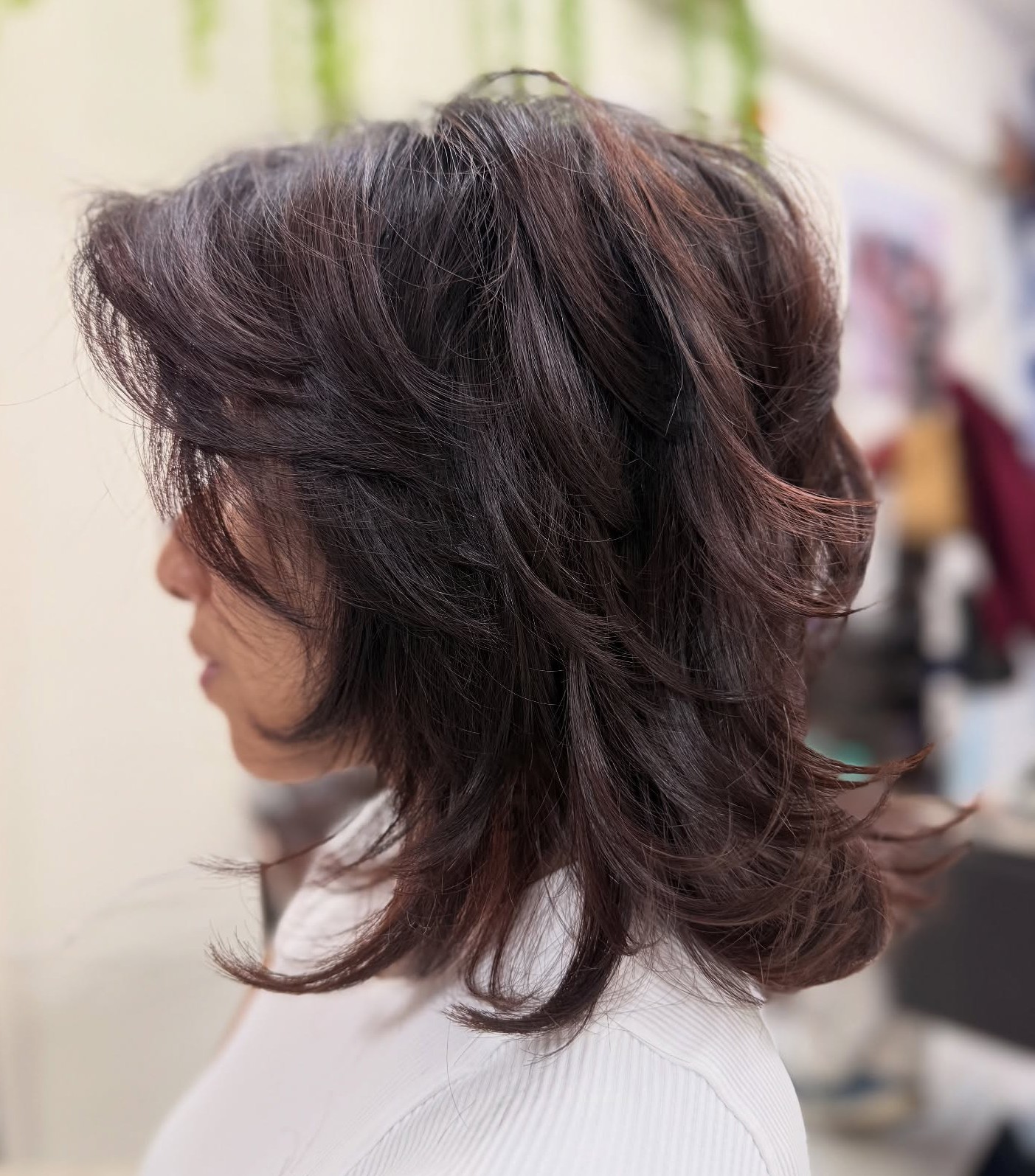 Medium Layered Brunette Wolf Cut with Voluminous Layers