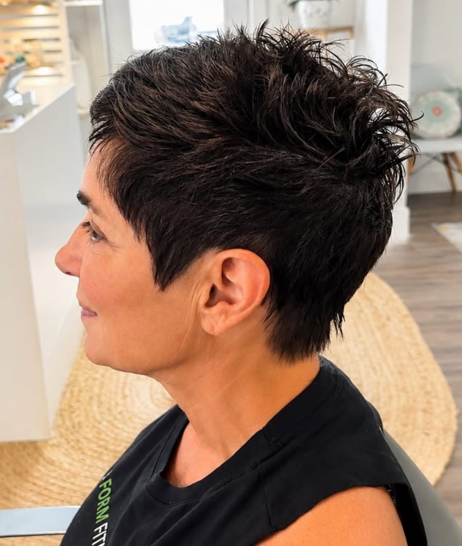 Short Spiky Dark Pixie Haircut for Women Over 50