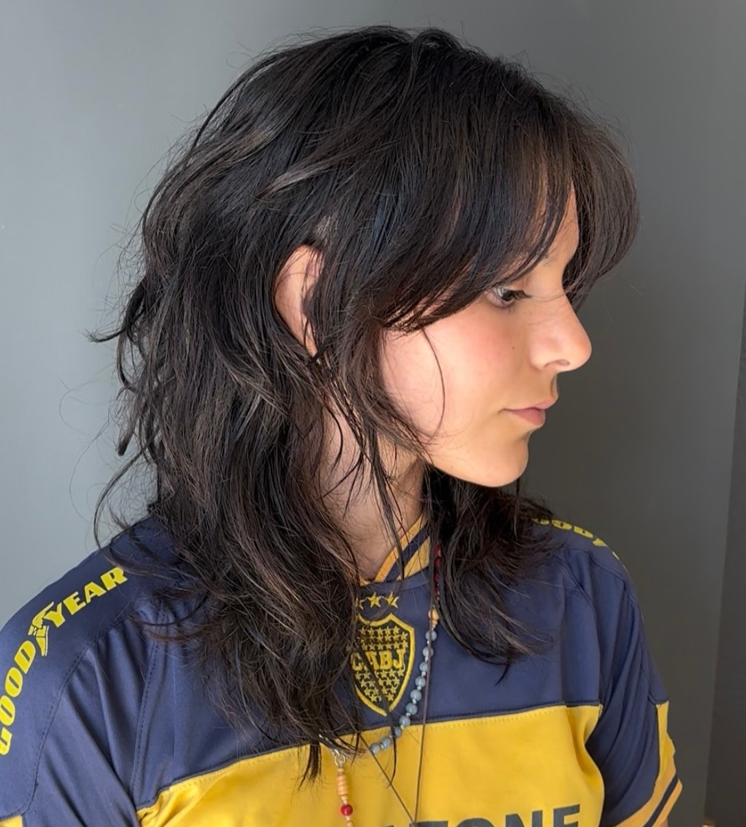 Long Shaggy Dark Brown Haircut Style