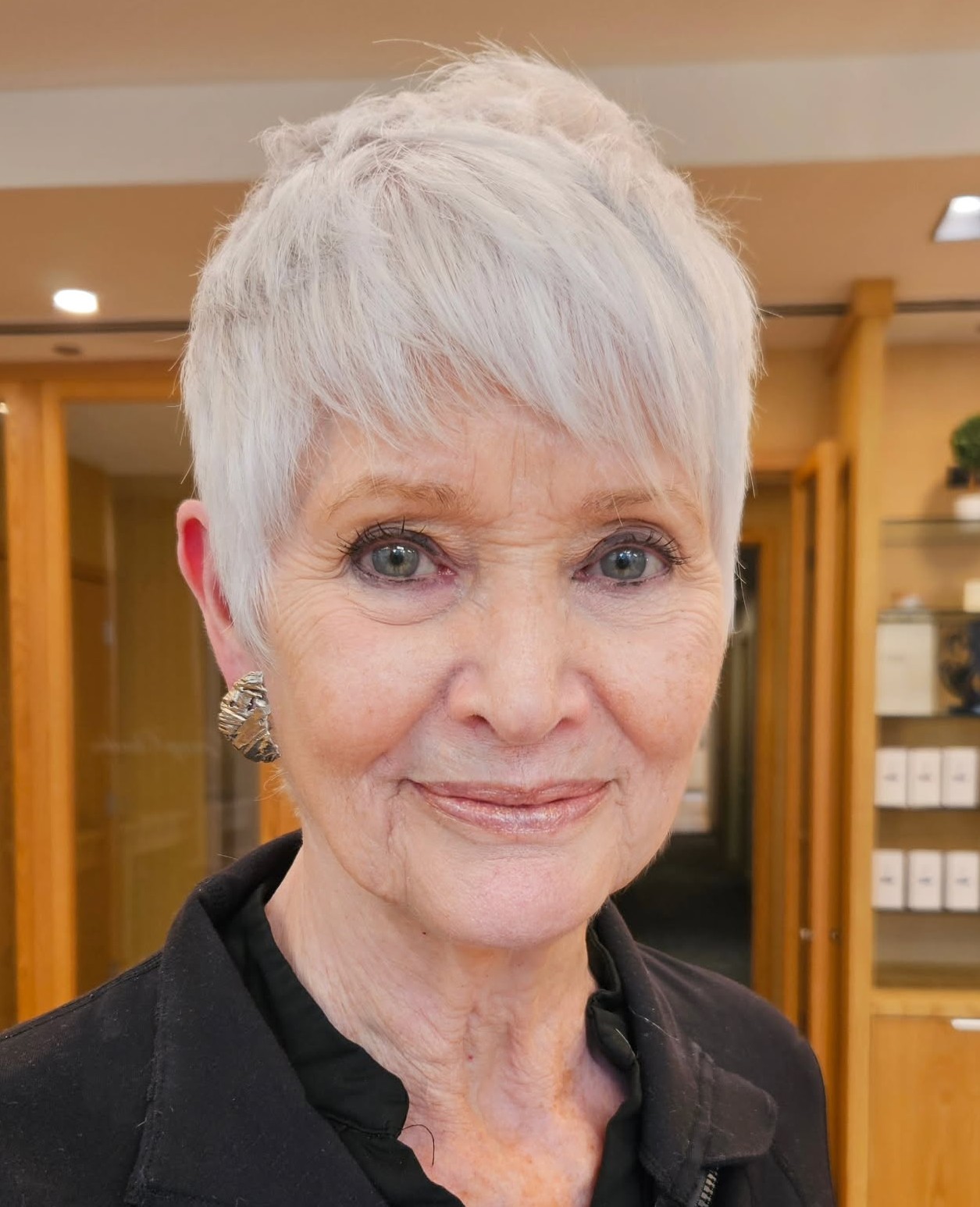 Short Textured White Pixie Cut for Older Women