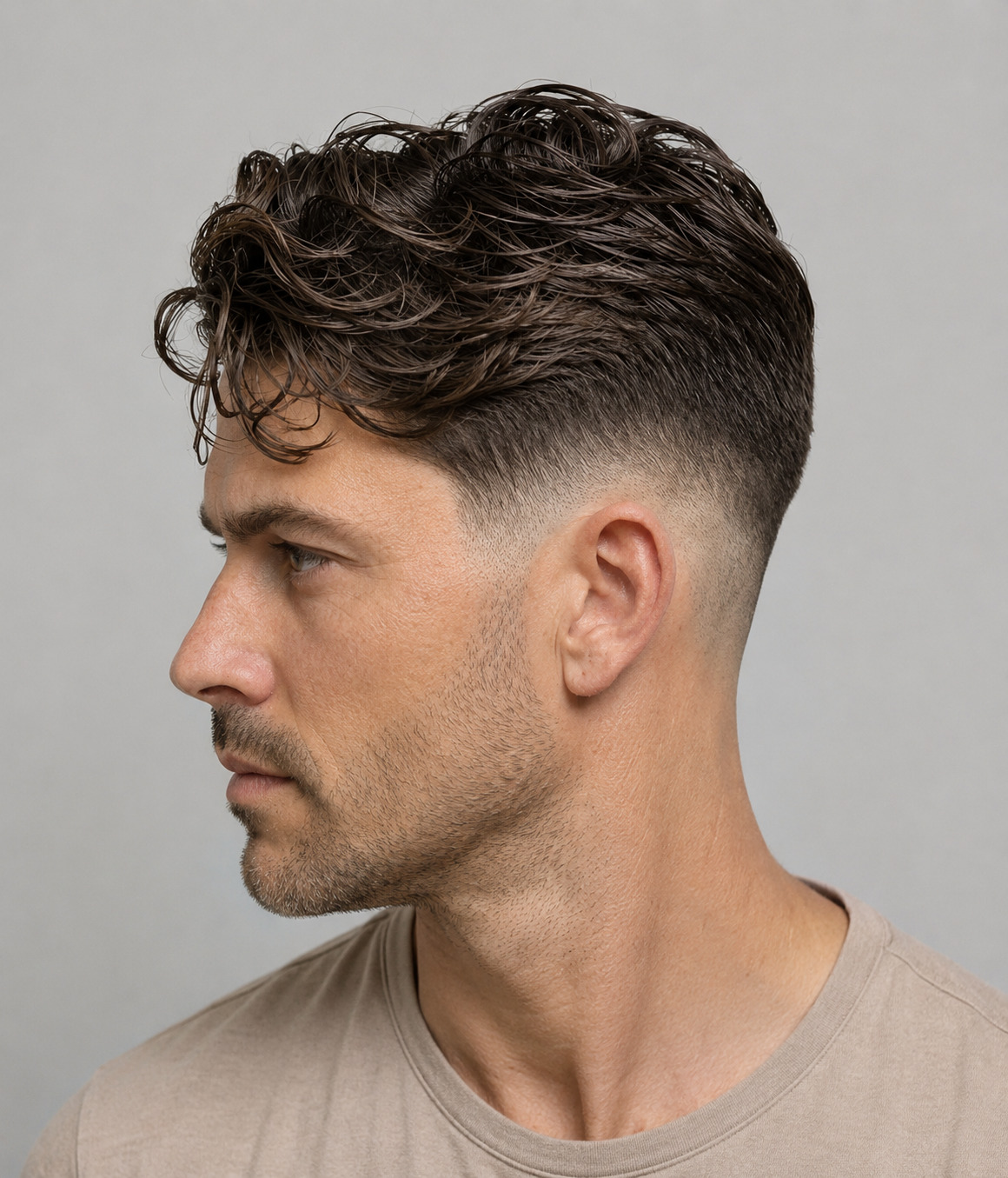 Wavy Side Part With Internal Thinning And Mid Taper Fade