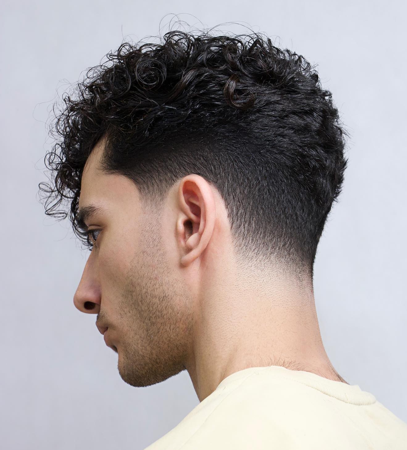 Taper Fade with Curly Hard Part