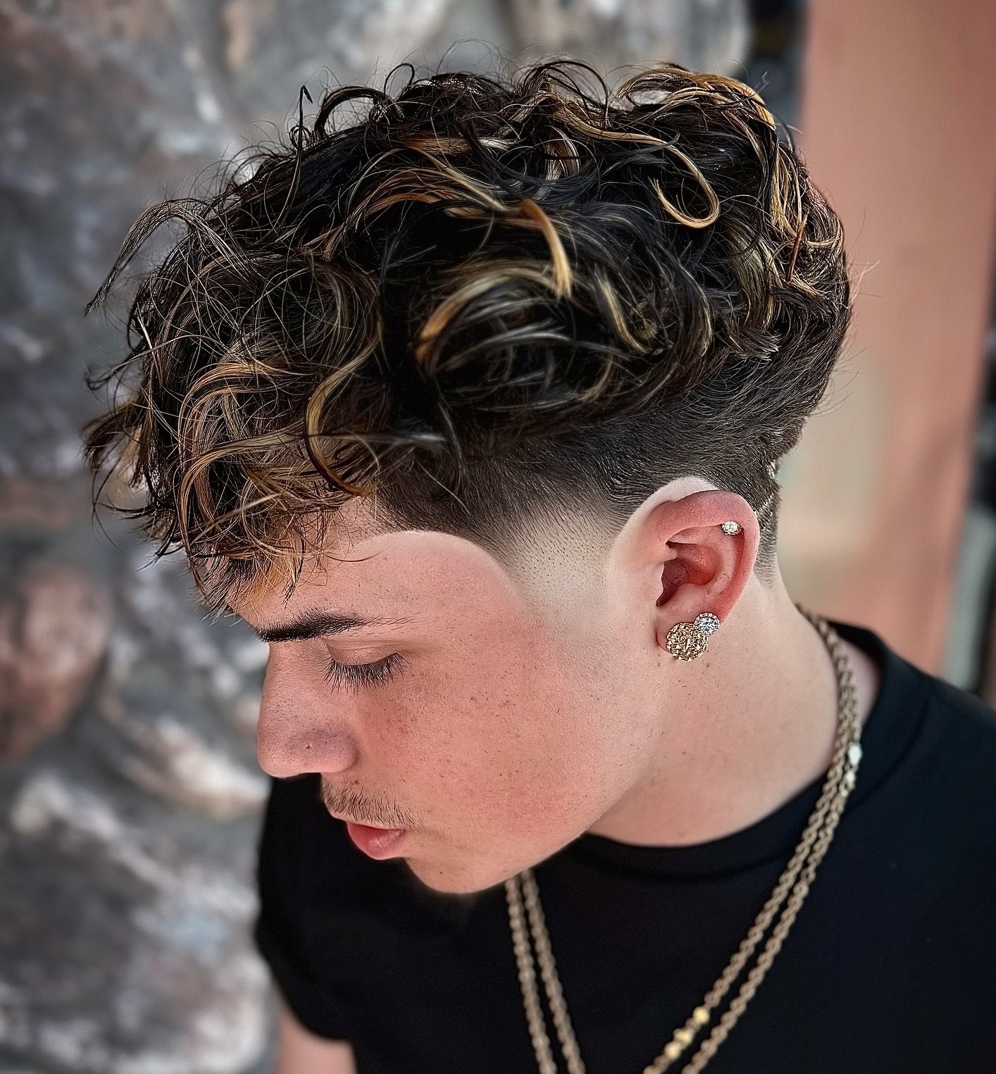 Taper Fade with Caramel Curls