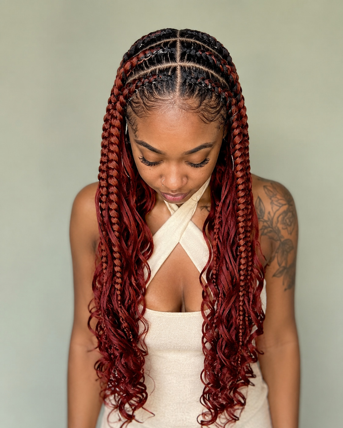 Goddess Pop Smoke Braids With Long Deep Chestnut Braids And Curly Ends