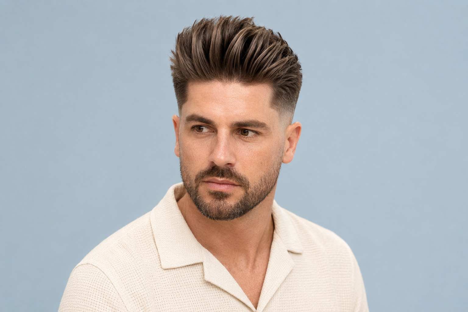 Voluminous Quiff With Mid Taper And Textured Swept-Back Front