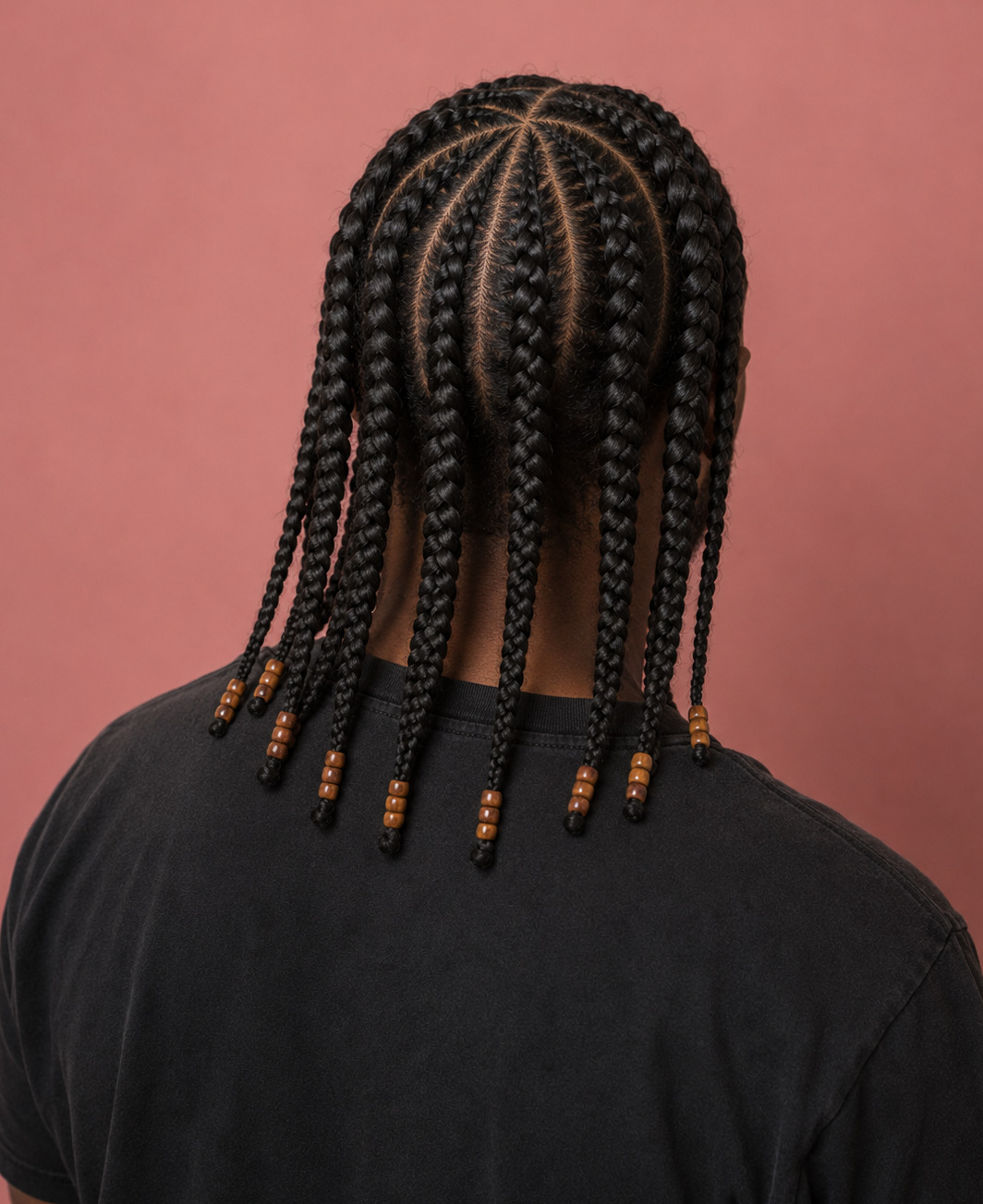 Beaded Pop Smoke Braids With Eight Straight-Back Cornrows And Wooden Beads