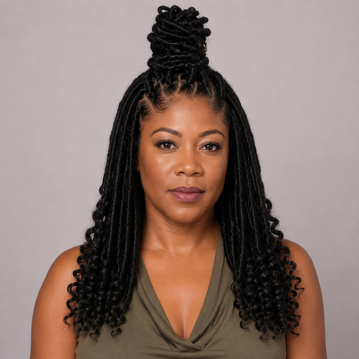 Long Locs Styled In A Half-Up Bun