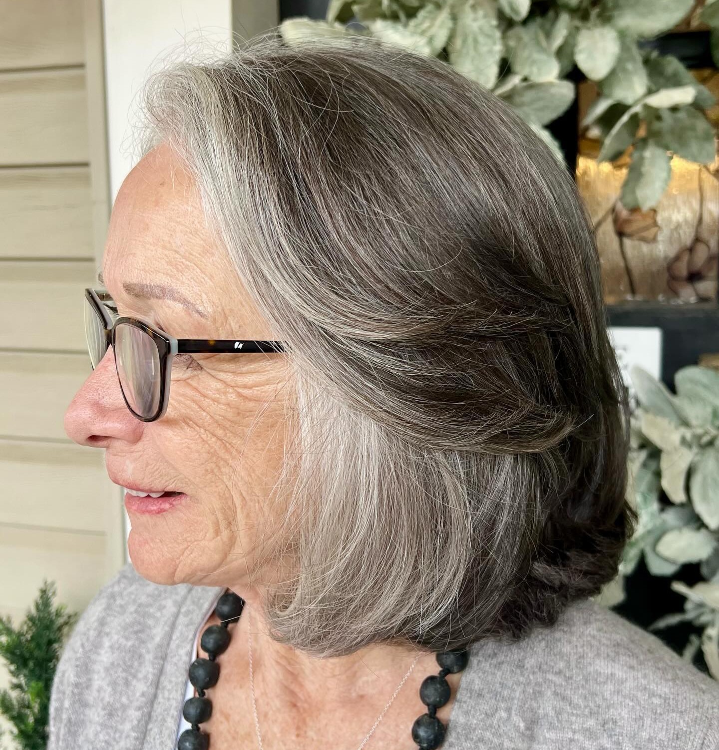 Layered Salt and Pepper Bob Haircut for Women with Glasses