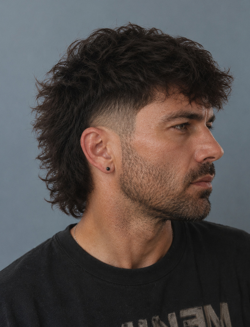 Shaggy Burst Fade Mullet With Choppy Wavy Layers