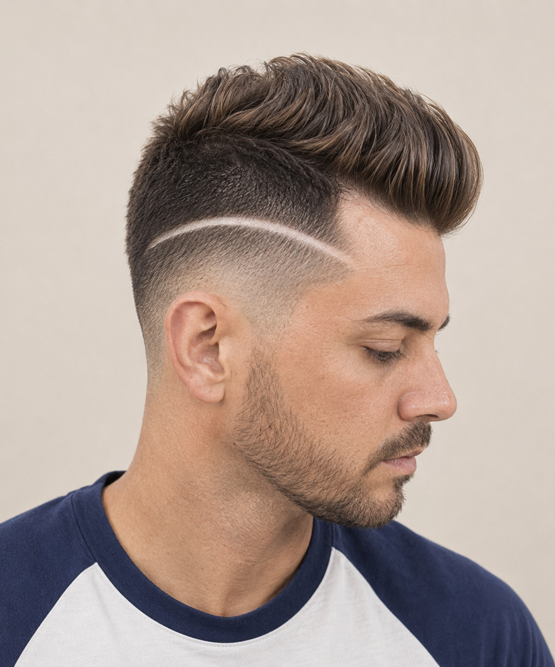 Short Natural Hair With Temple Design And Mid Taper Fade