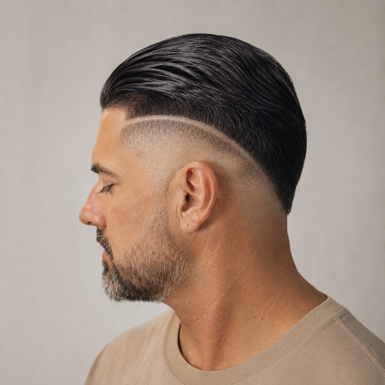 Slick Back Fade With Hard Part