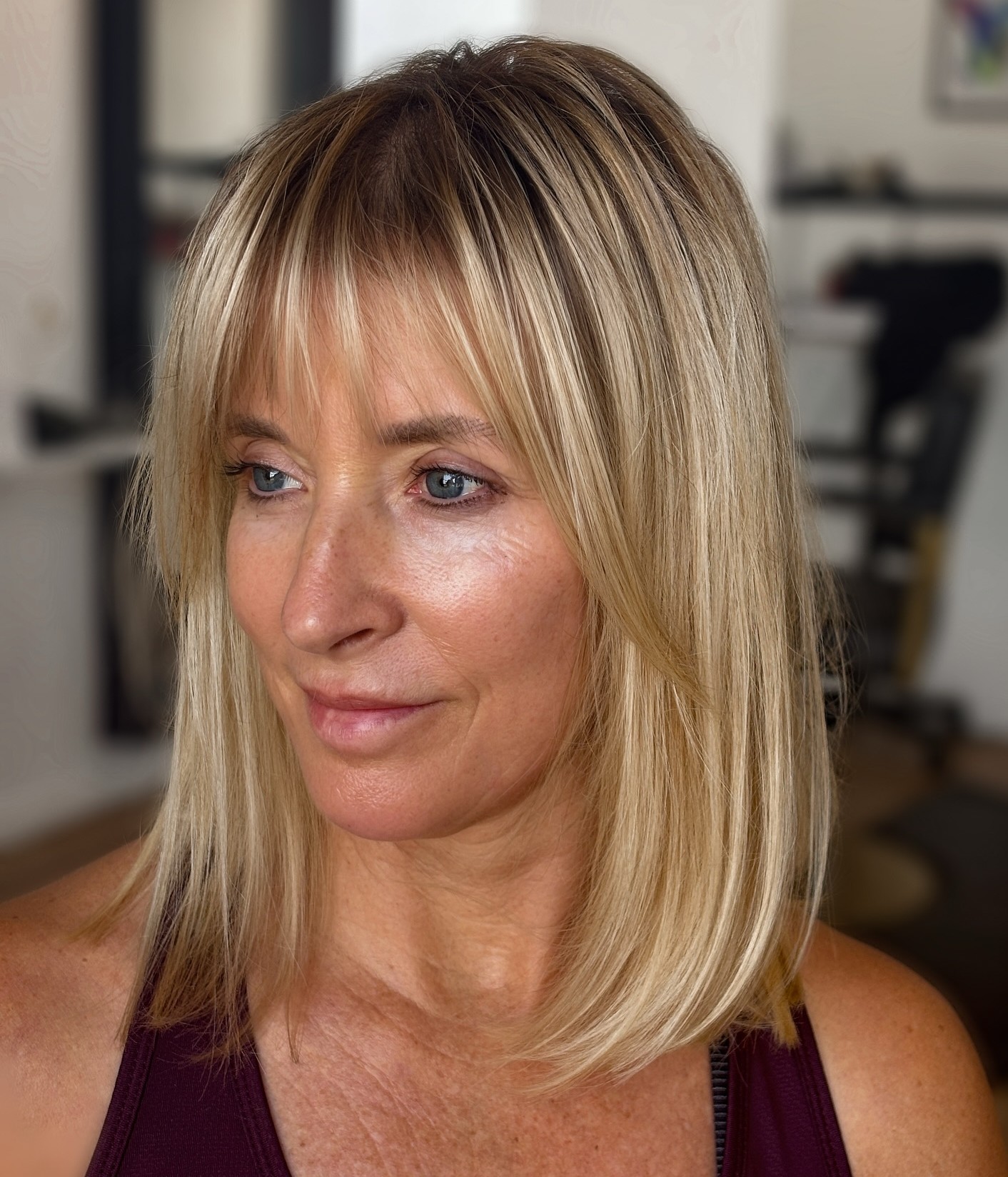 Straight Blonde Lob with Wispy Bangs