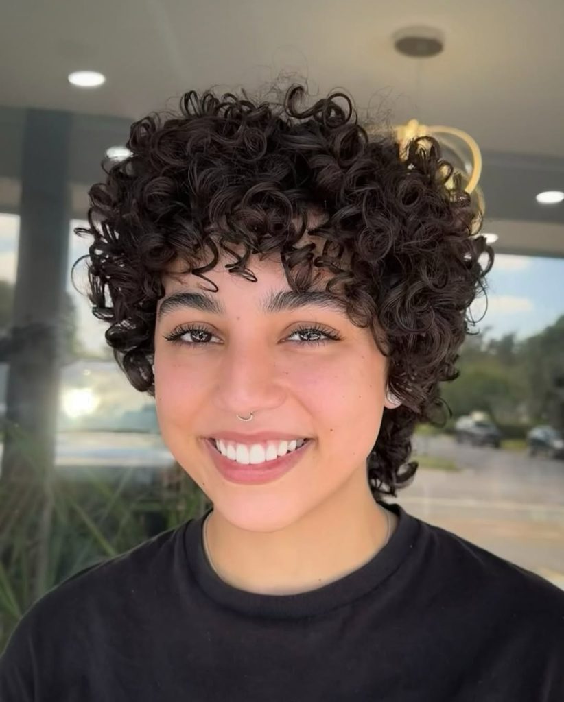 Curly Pixie Cut with Defined Natural Curl Bangs