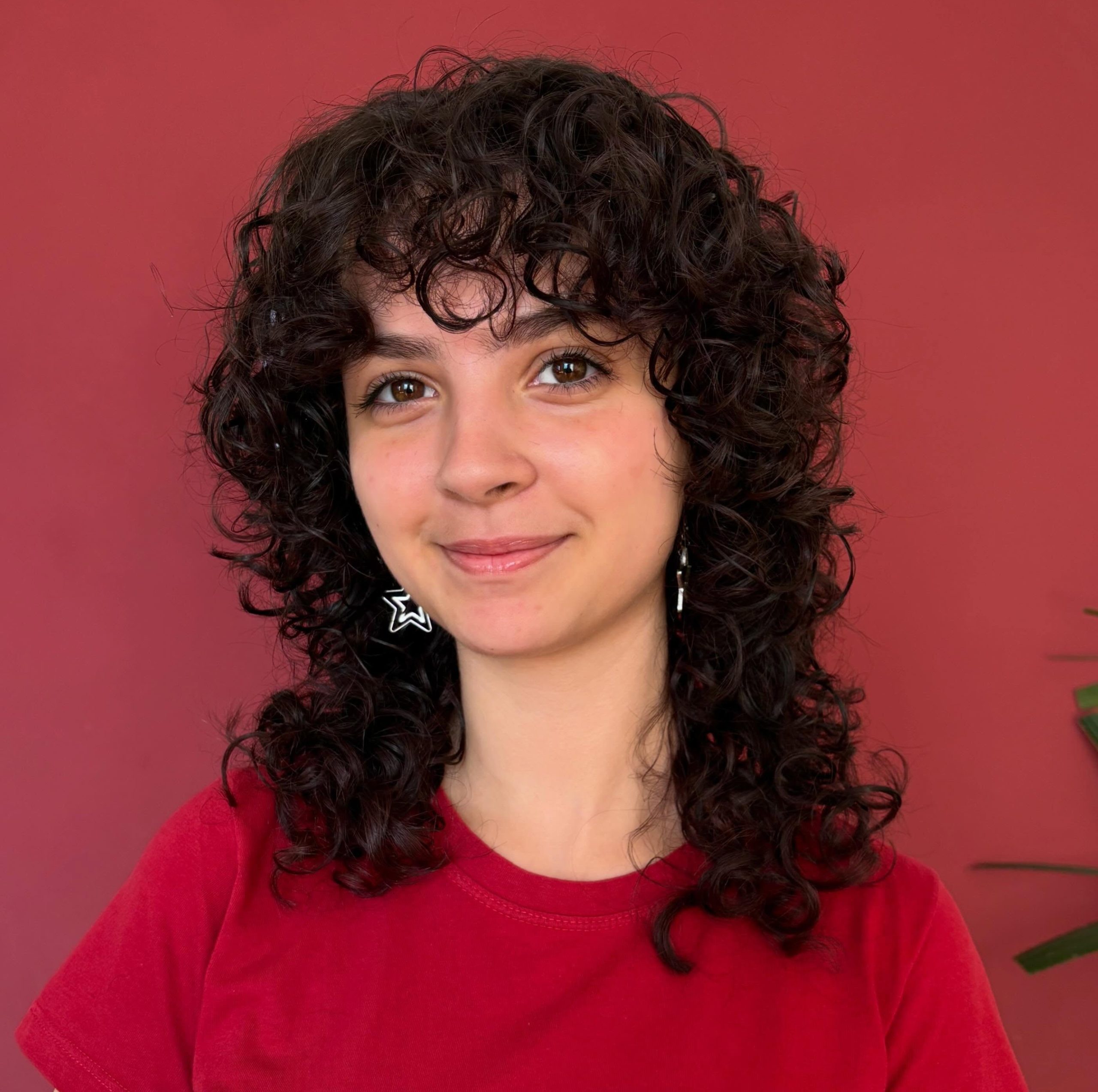 Curly Voluminous Brunette Wolf Cut with Bouncy Ringlets