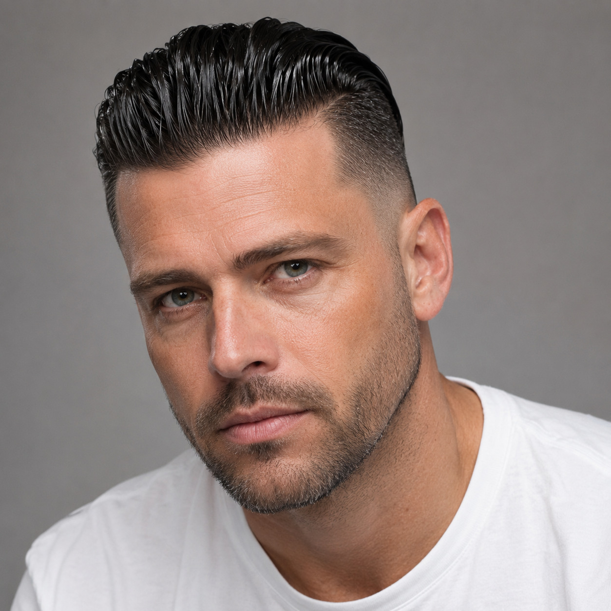 Glossy Wet-Look Slick Back Fade