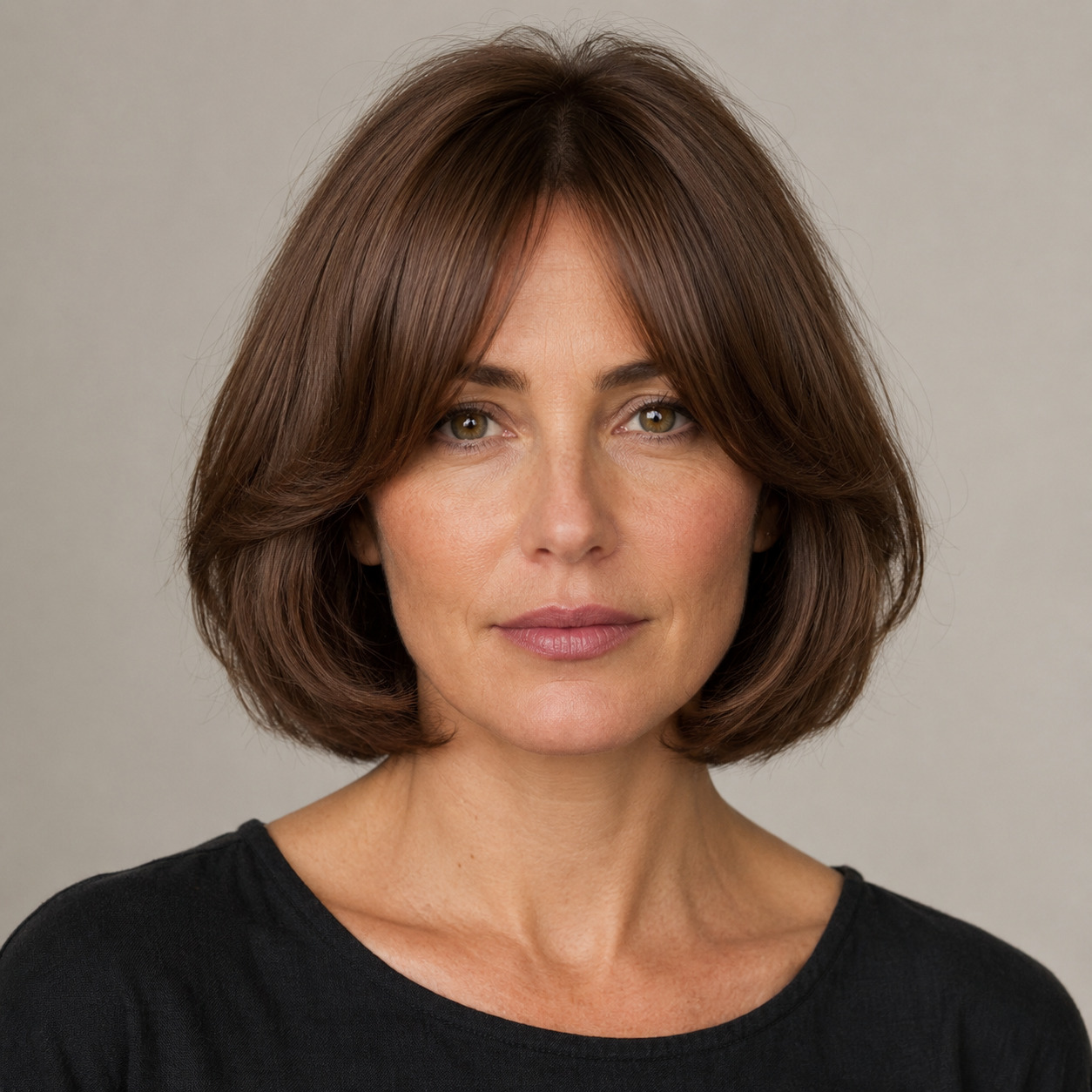 Bob With Curtain Bangs Styled With Blow Out