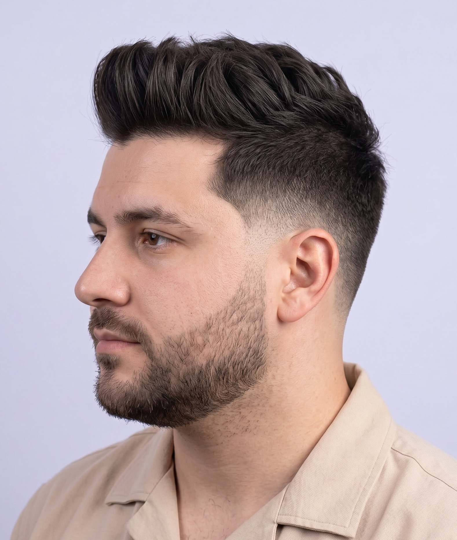 Low Drop Fade With Textured Quiff Styled For A Round Face