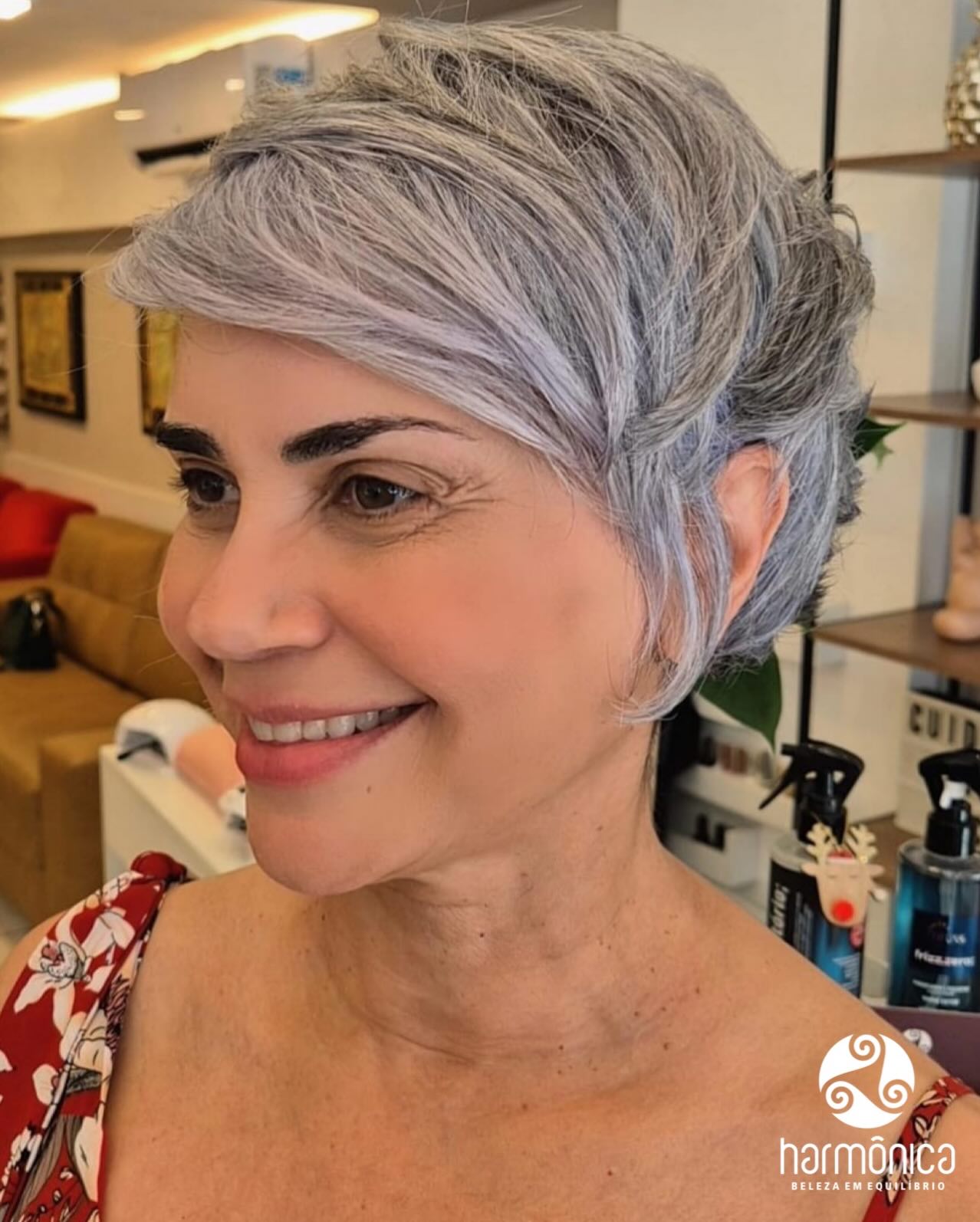 Side Swept Silver Pixie Haircut with Soft Layers