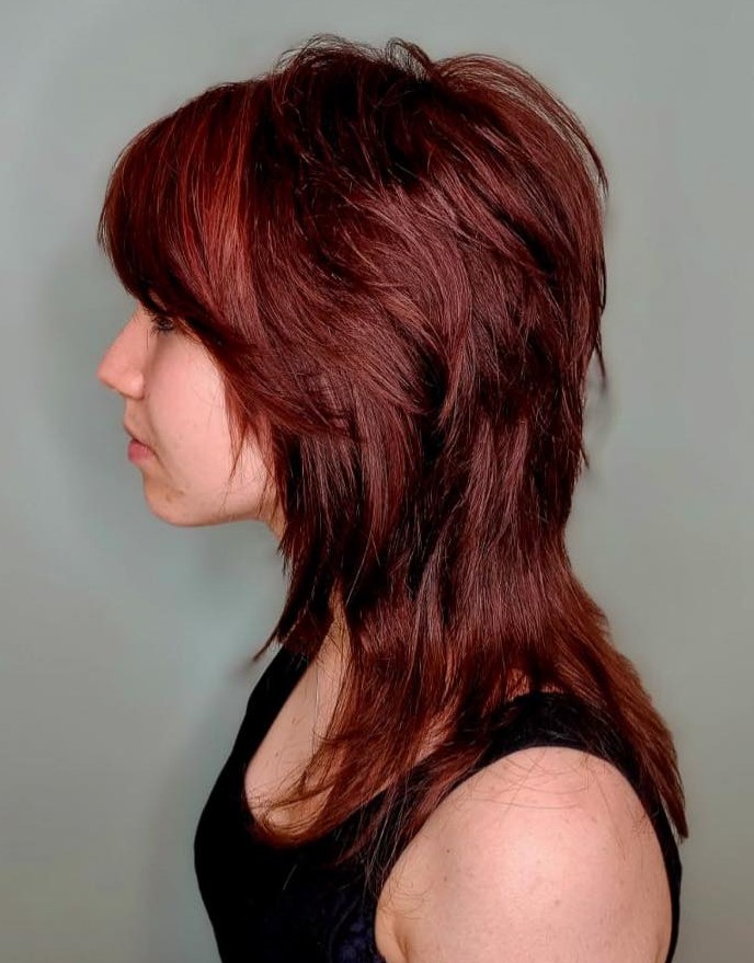 Side Profile of Vibrant Red Layered Medium Shag