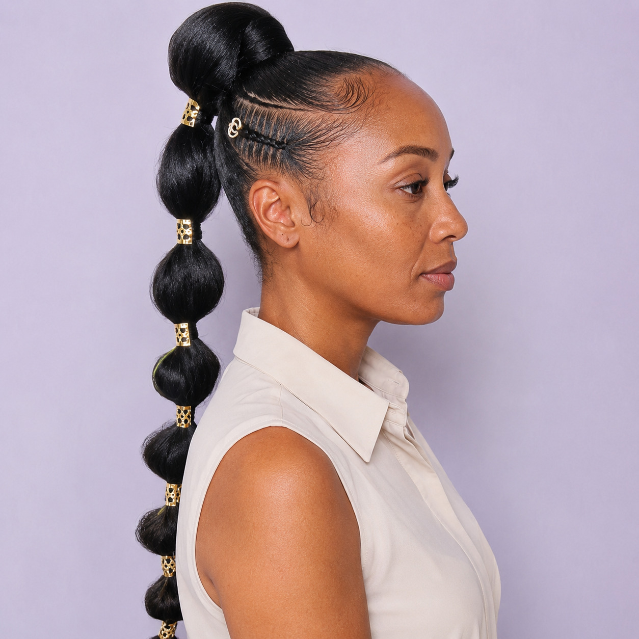 Accessorized Bubble Braid With Pale Satin Ribbons