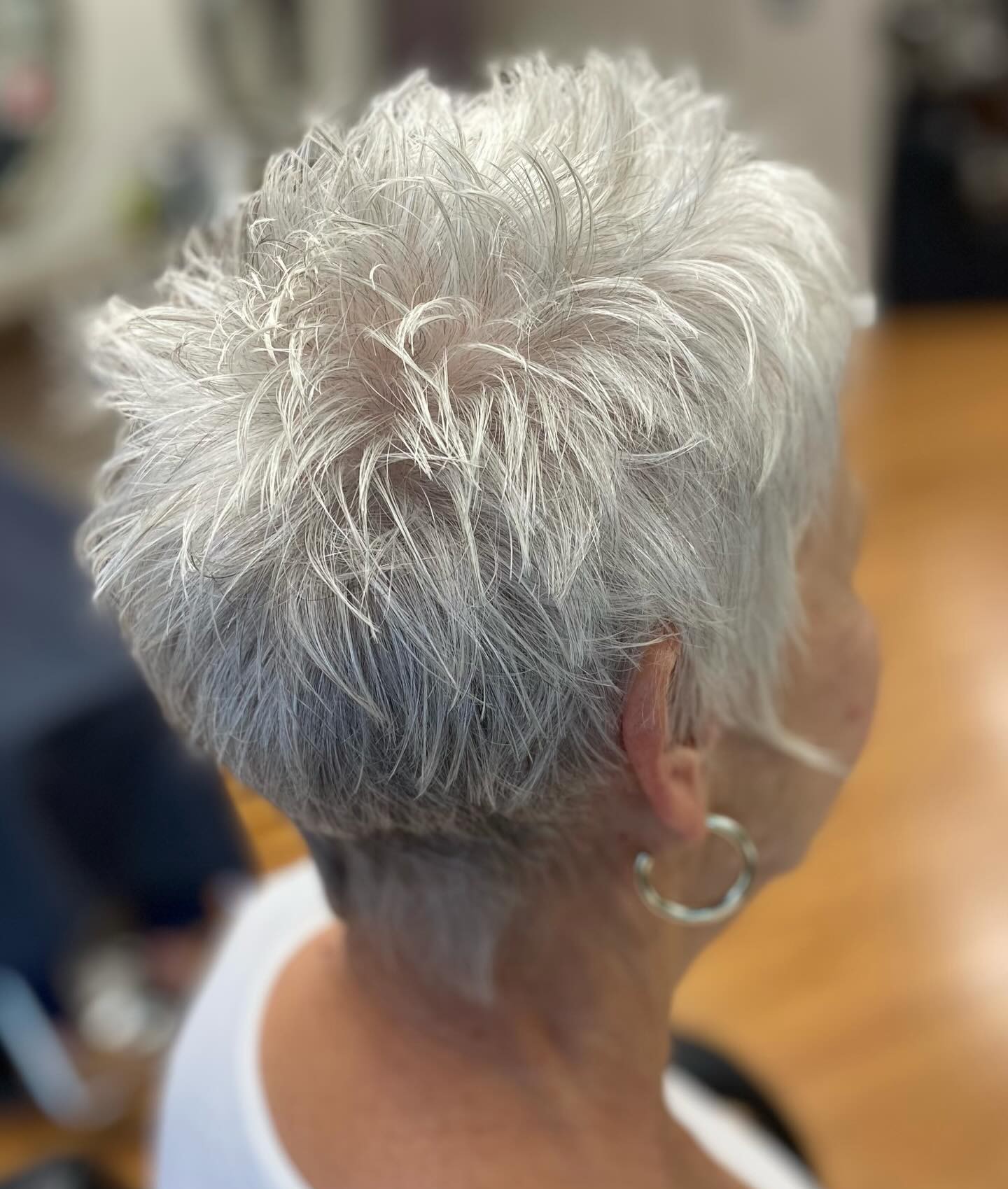 Back View of a Spiky Textured White Pixie Cut