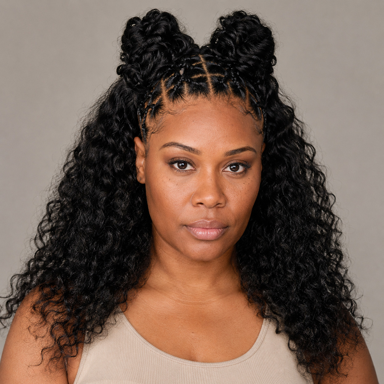 Two Buns Half-Up Hairstyle With Loose Natural Hair