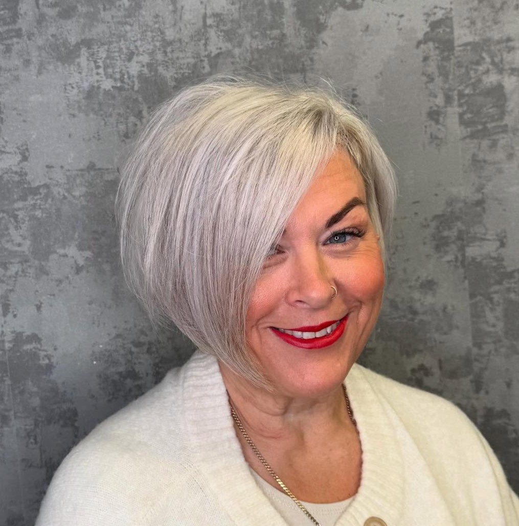 Asymmetrical Silver Bob Haircut with Side Bangs