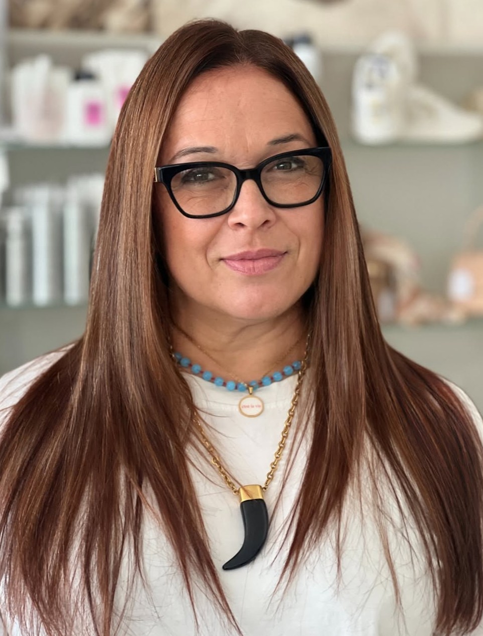 Long Sleek Straight Caramel Brown Hair for Women with Glasses