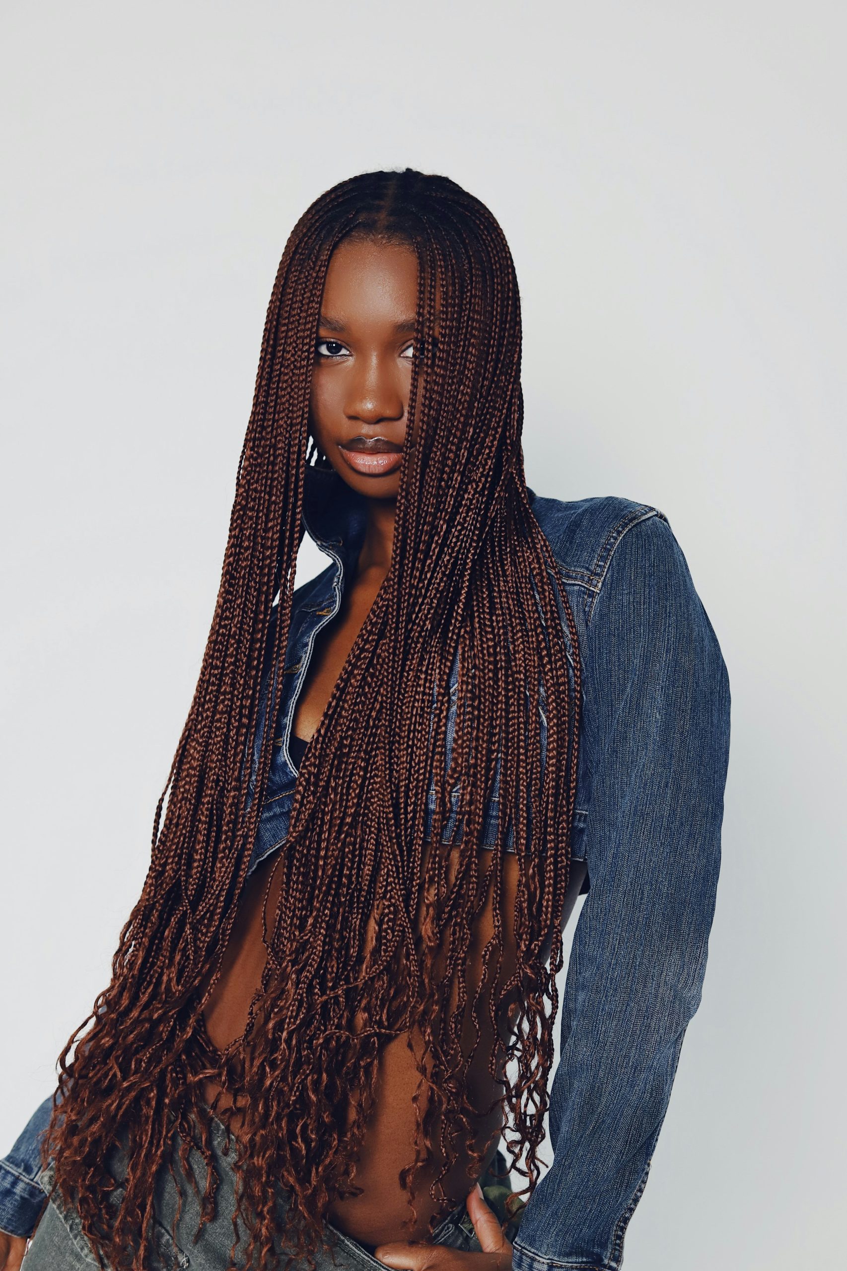 Small Box Braids in Waist Length with Neat Square Parts on Natural Black Hair