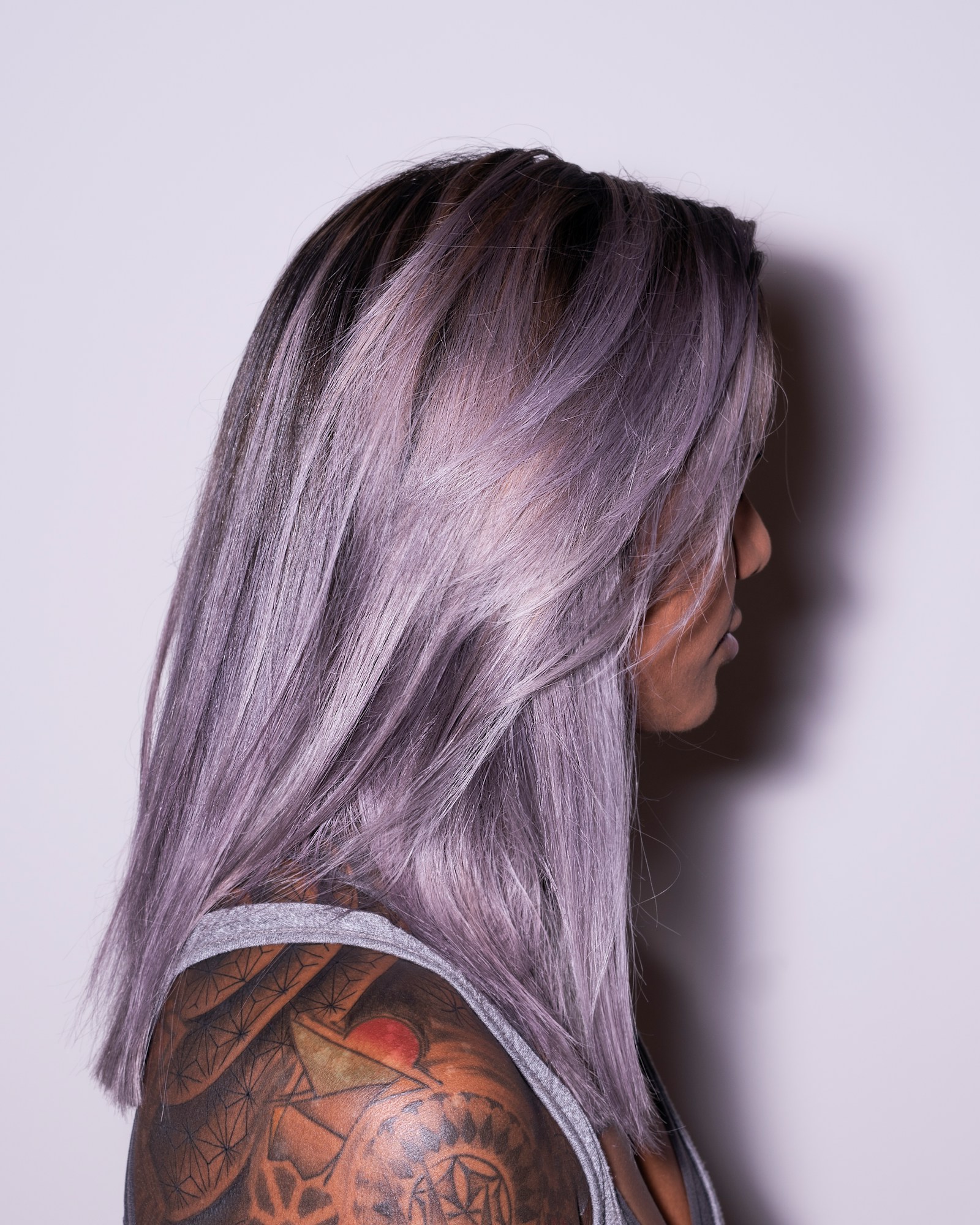 Purple Hair Color with Cool Violet Tones on Long Smooth Hair